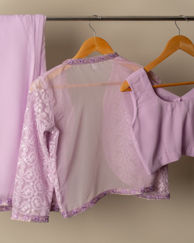 Lavender Co-Ord Set with Lace Overlay Jacket & Wide Leg Pants