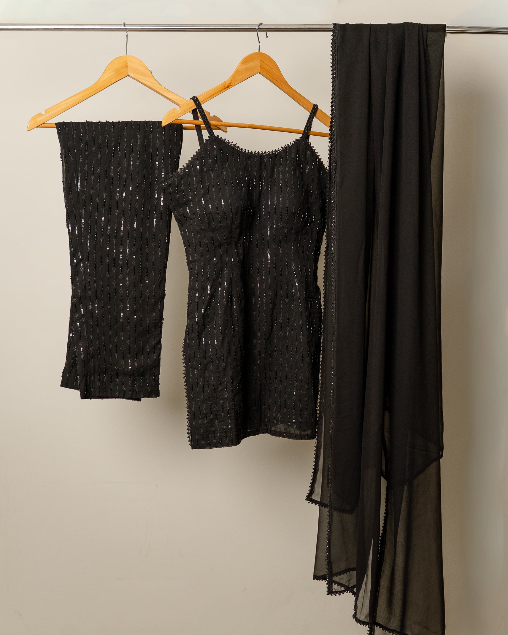 Midnight Black Sequin Party Wear