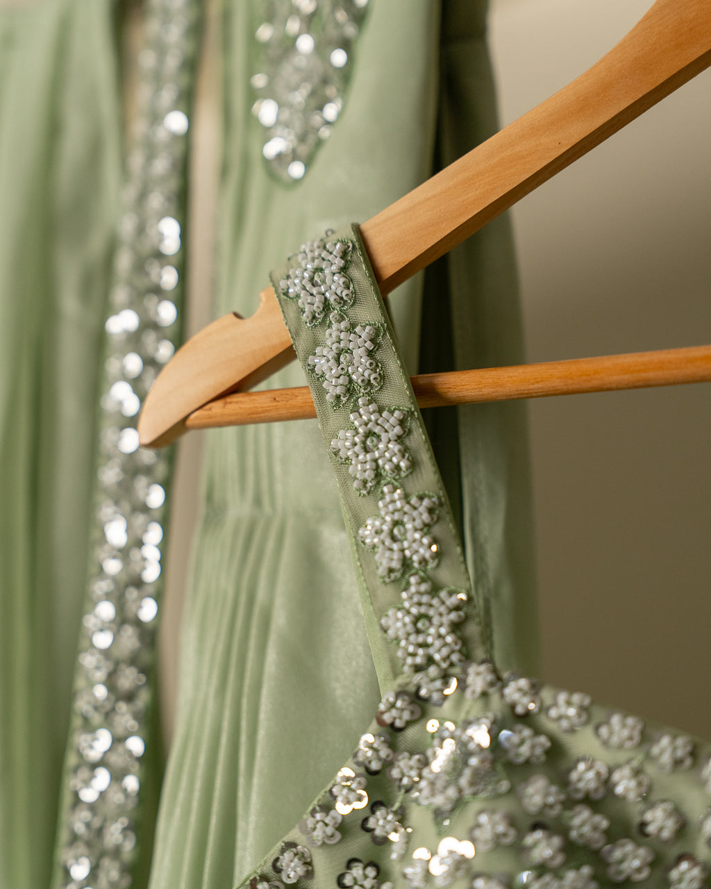 Pre-Draped Pista Green Saree & Blouse Set