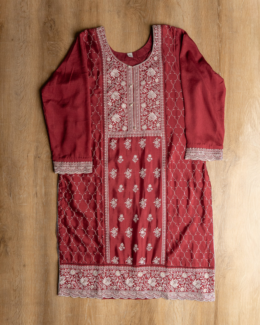 Deep Maroon Embroidered Kurta  Set