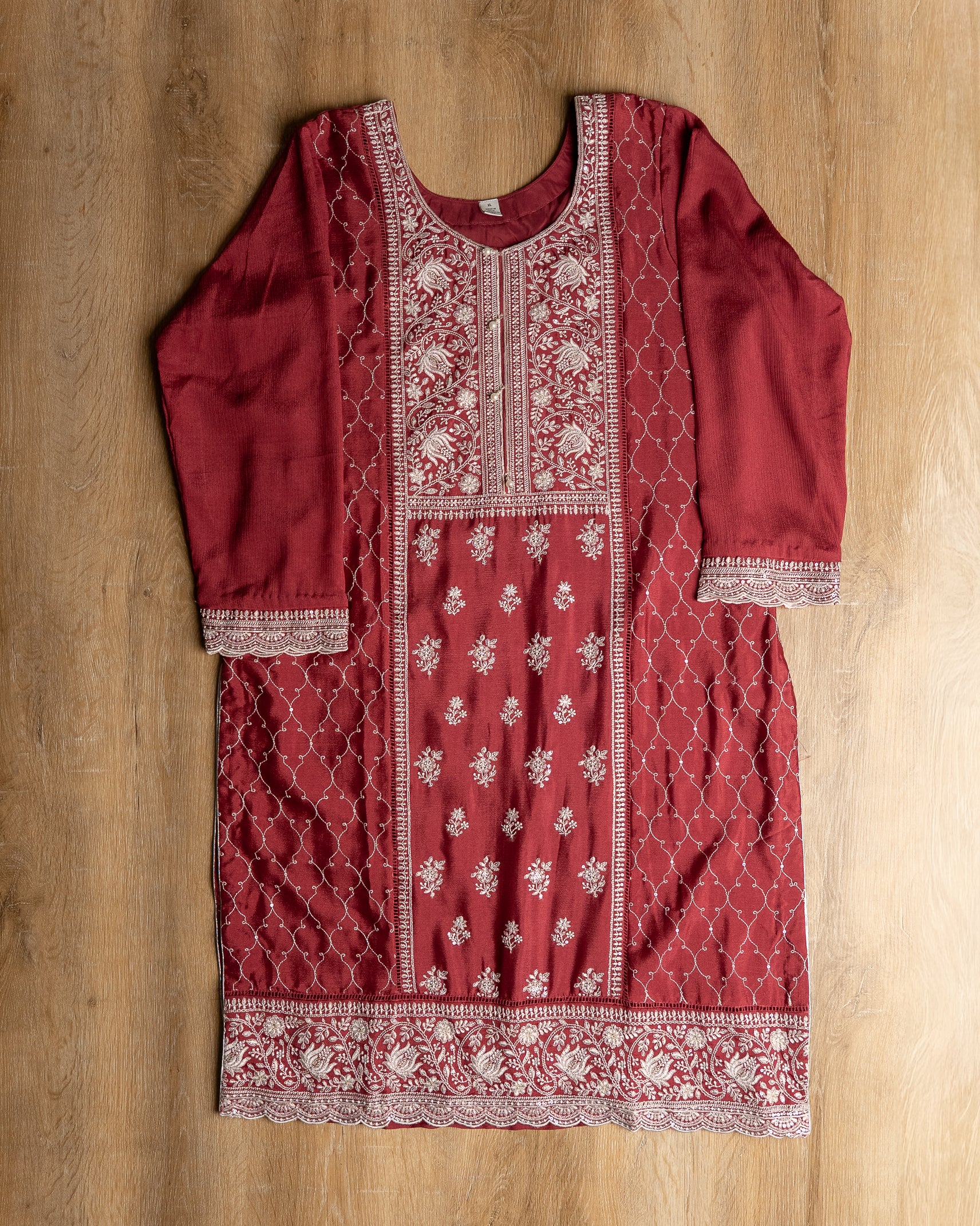 Deep Maroon Embroidered Kurta  Set
