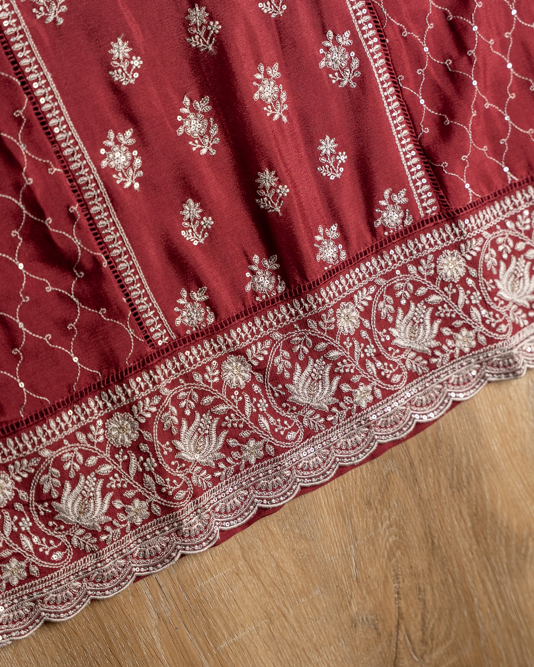 Deep Maroon Embroidered Kurta  Set