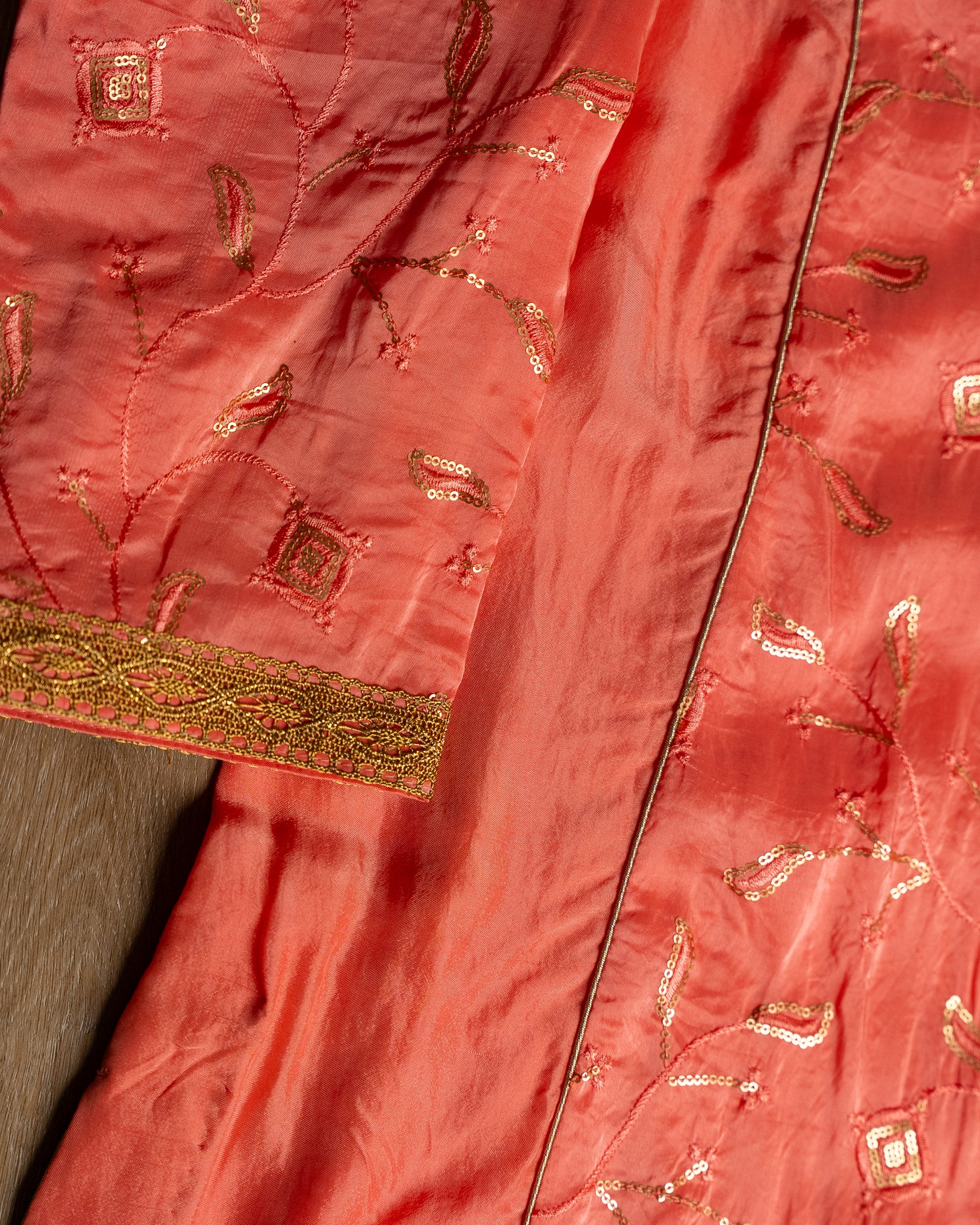 Peachy Pink Embroidered Suit