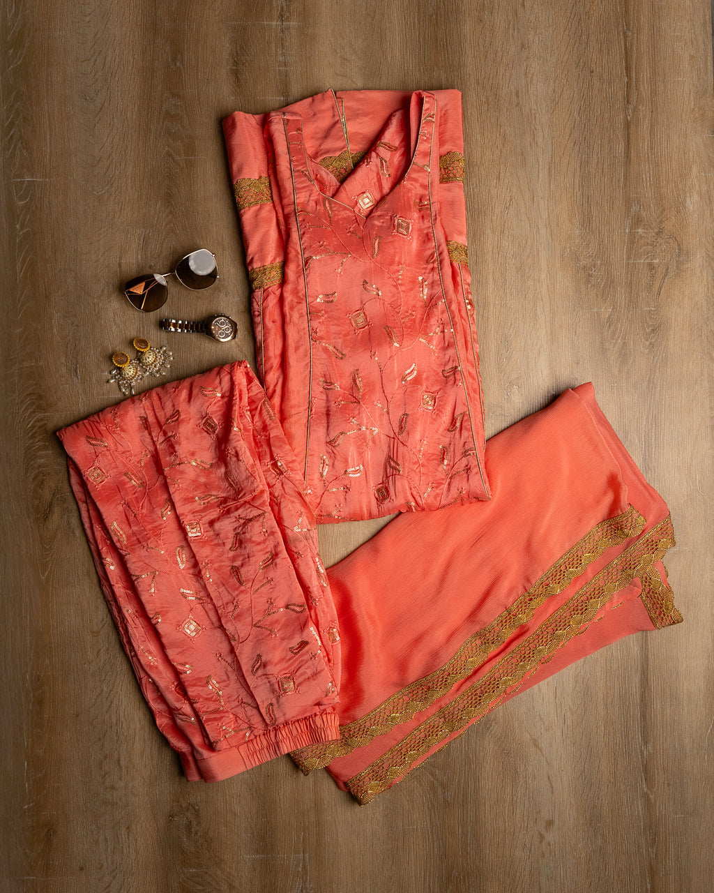 Peachy Pink Embroidered Suit
