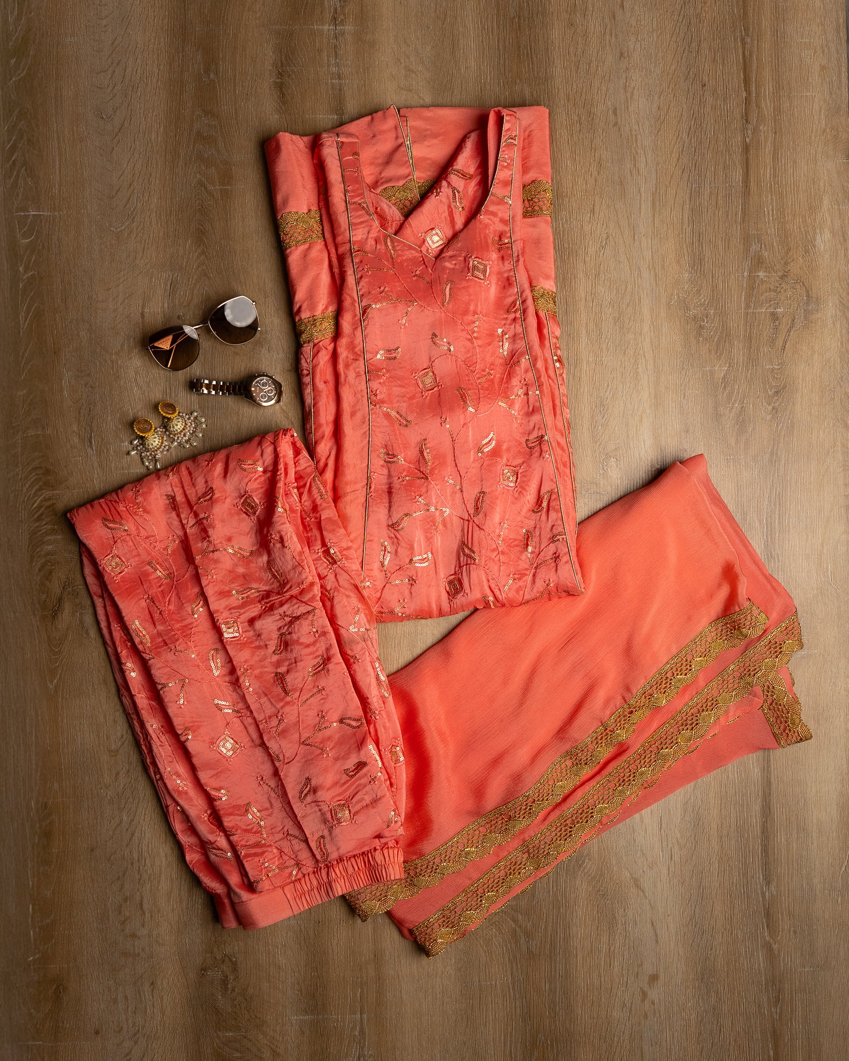 Peachy Pink Embroidered Suit