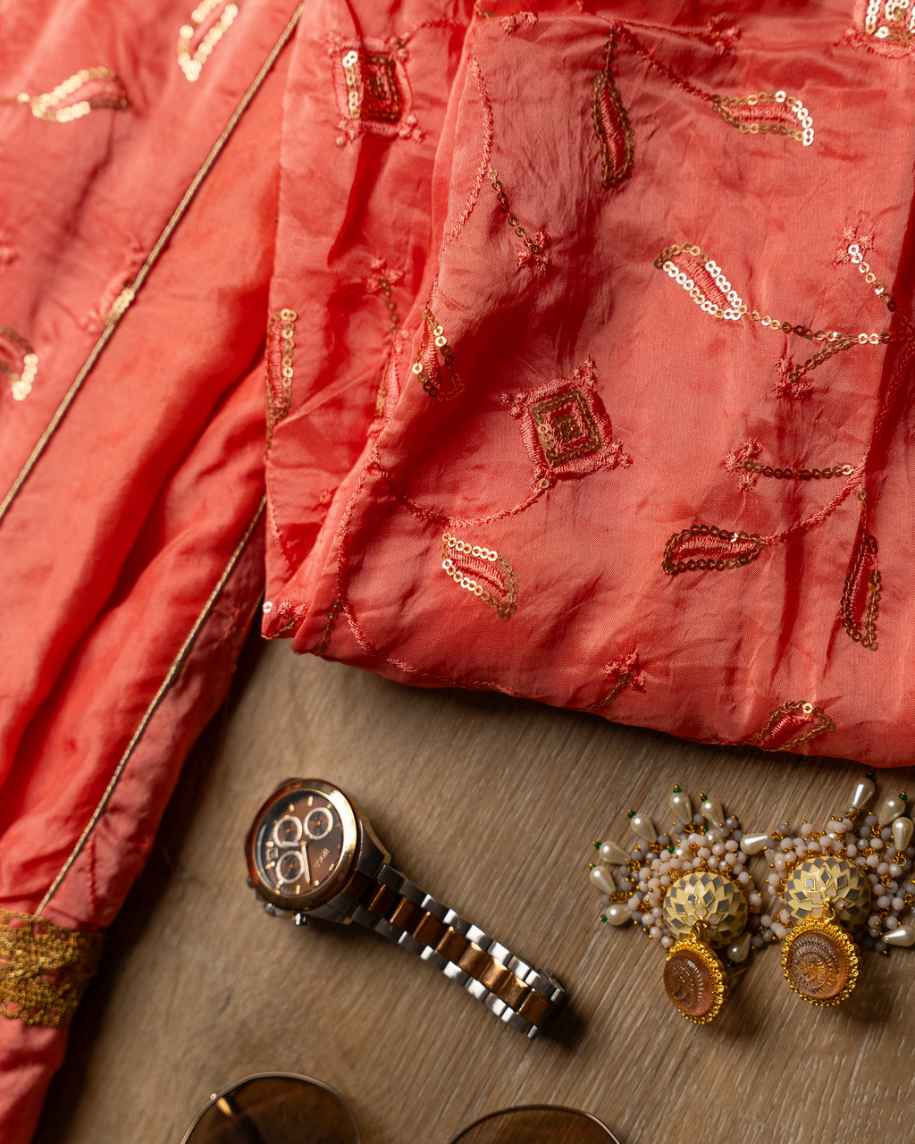Peachy Pink Embroidered Suit
