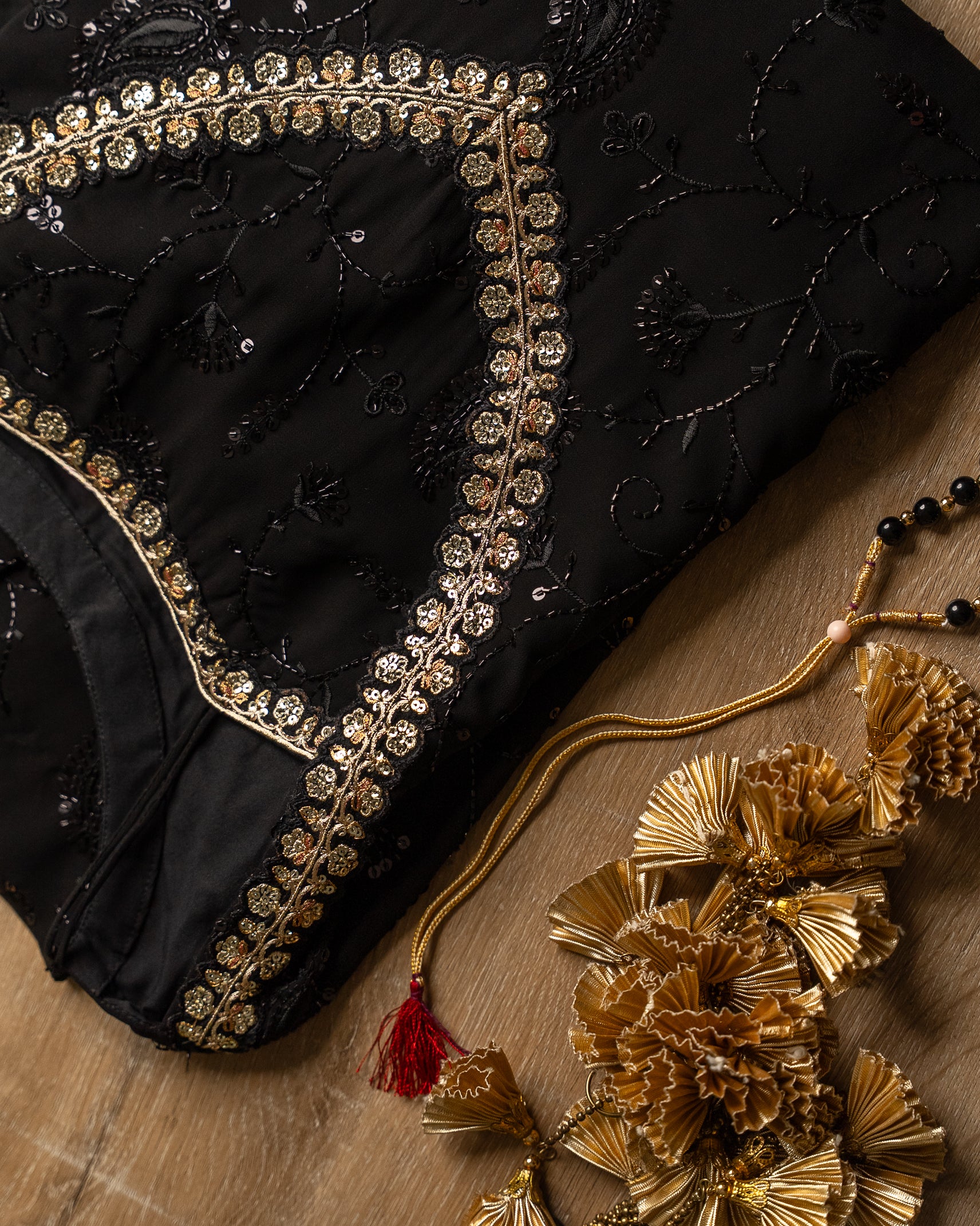 Noir Sequin Embroidered Suit set