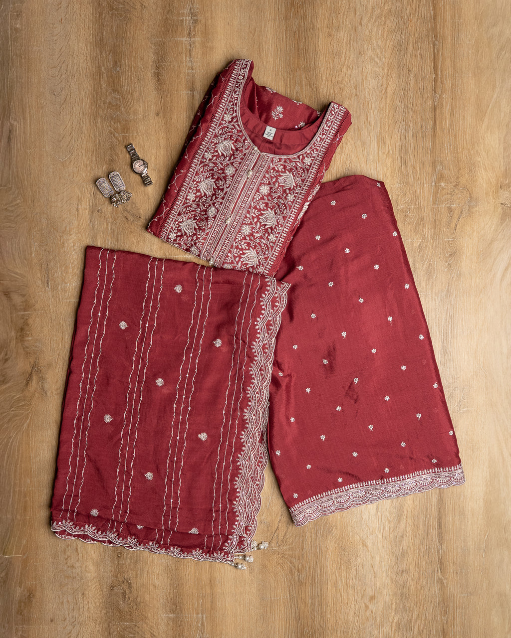 Deep Maroon Embroidered Kurta  Set