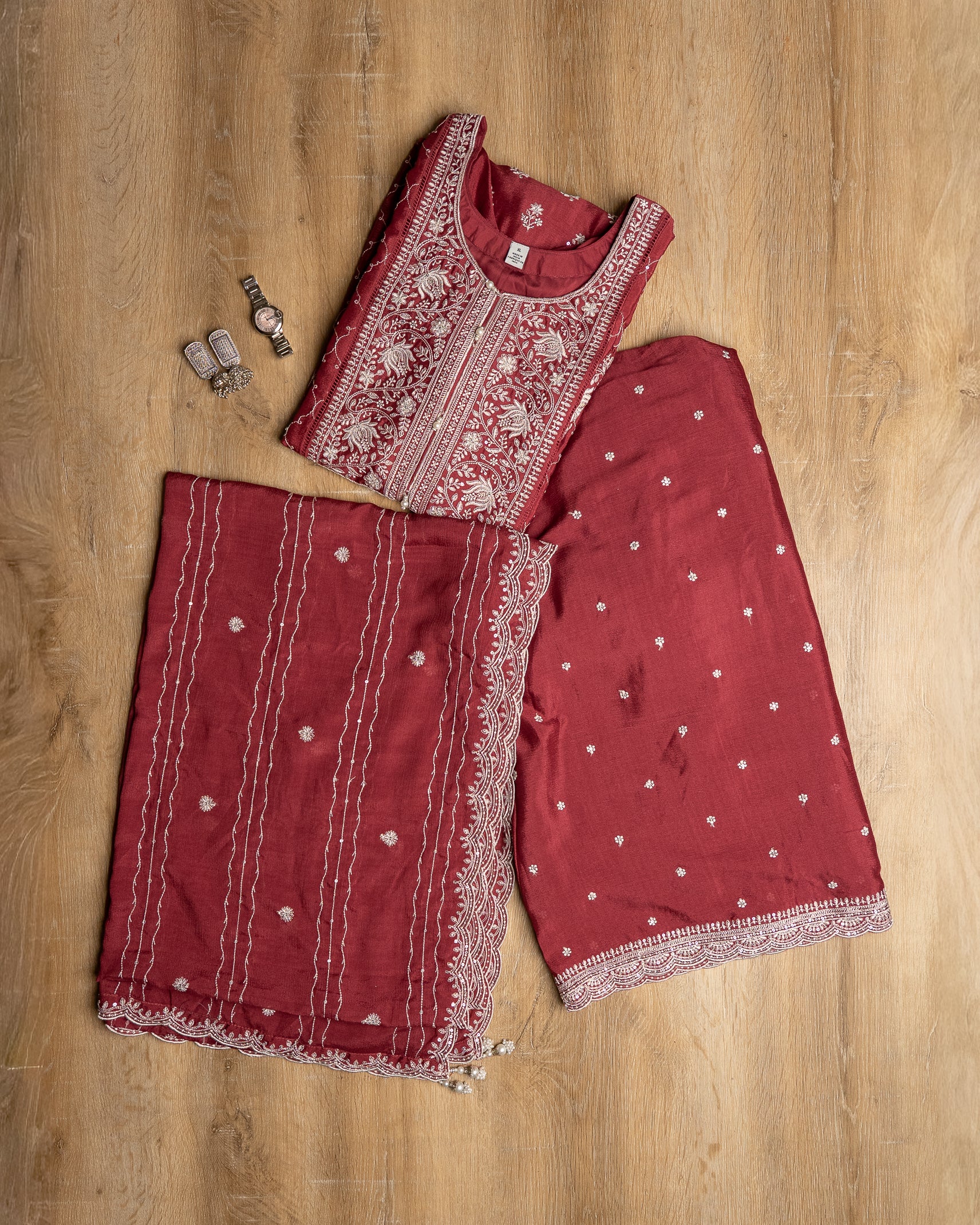 Deep Maroon Embroidered Kurta  Set