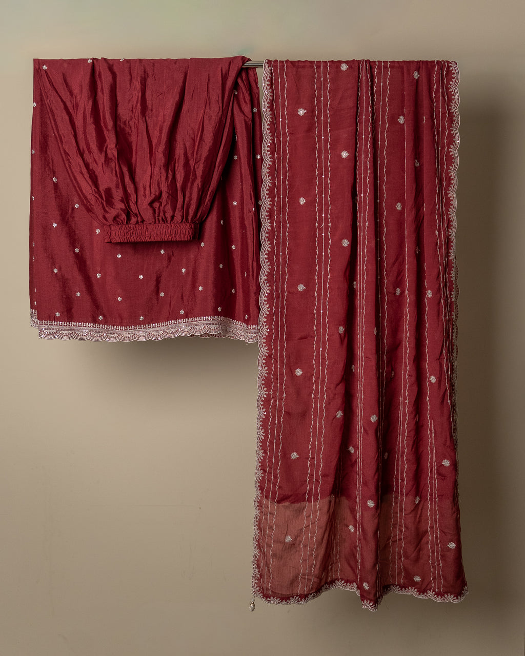 Deep Maroon Embroidered Kurta  Set