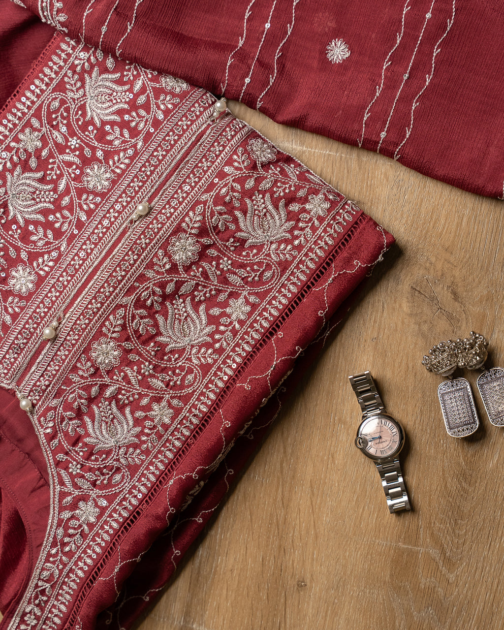 Deep Maroon Embroidered Kurta  Set