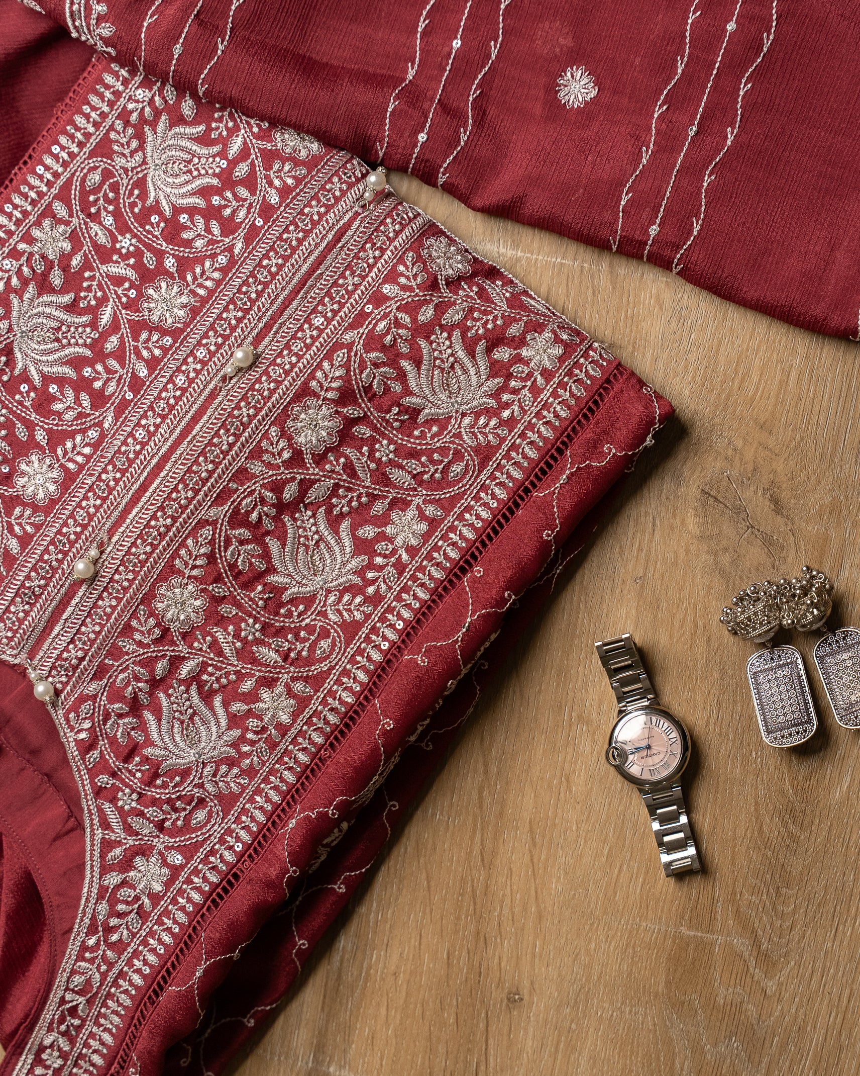 Deep Maroon Embroidered Kurta  Set