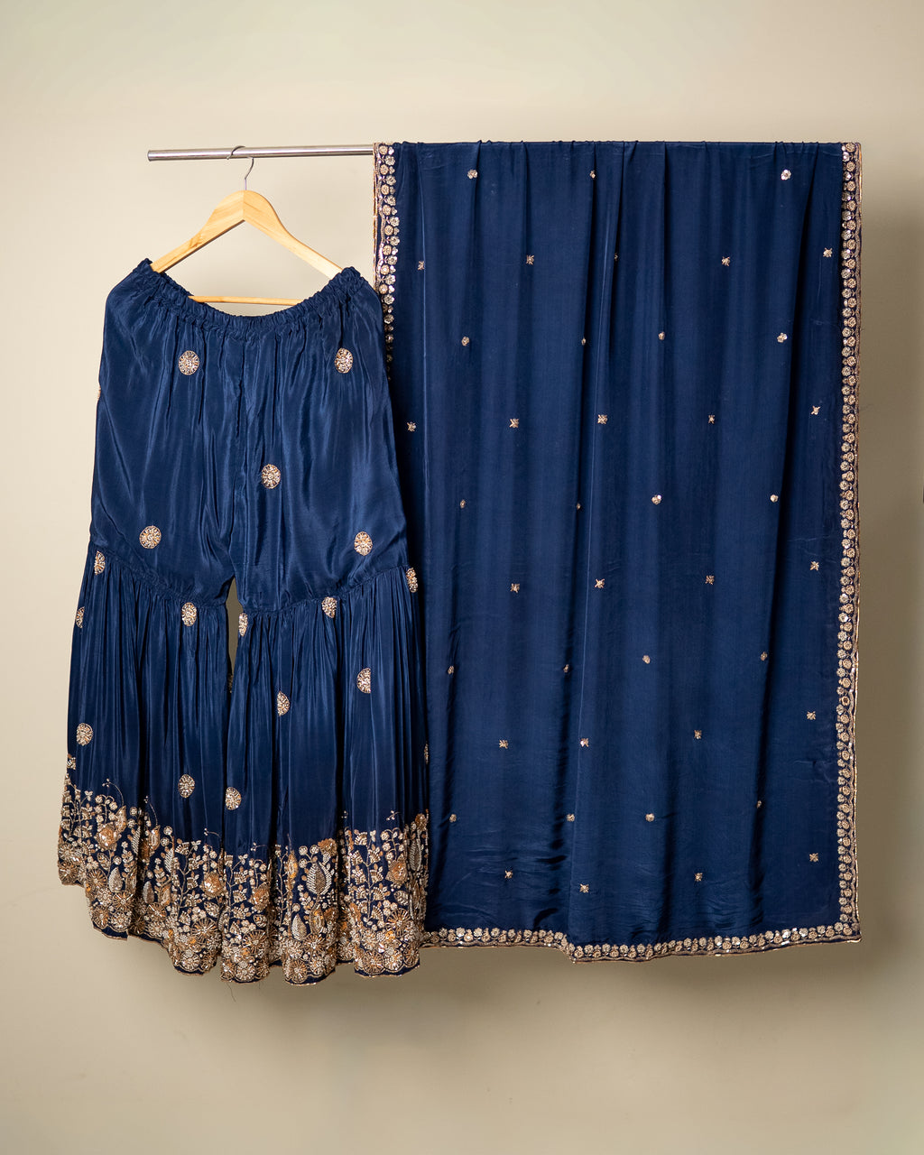 Navy Blue Embroidered Gharara Set