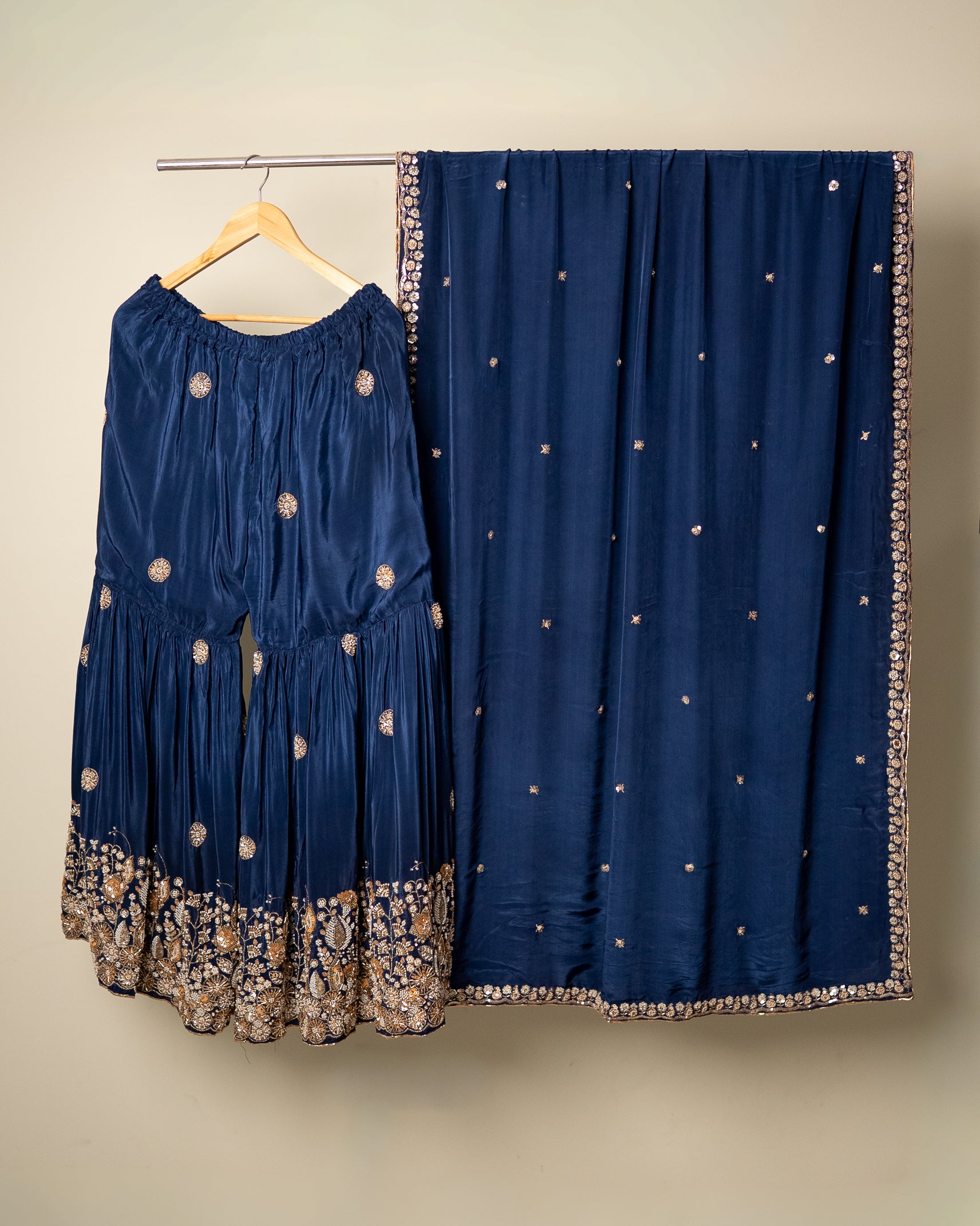 Navy Blue Embroidered Gharara Set