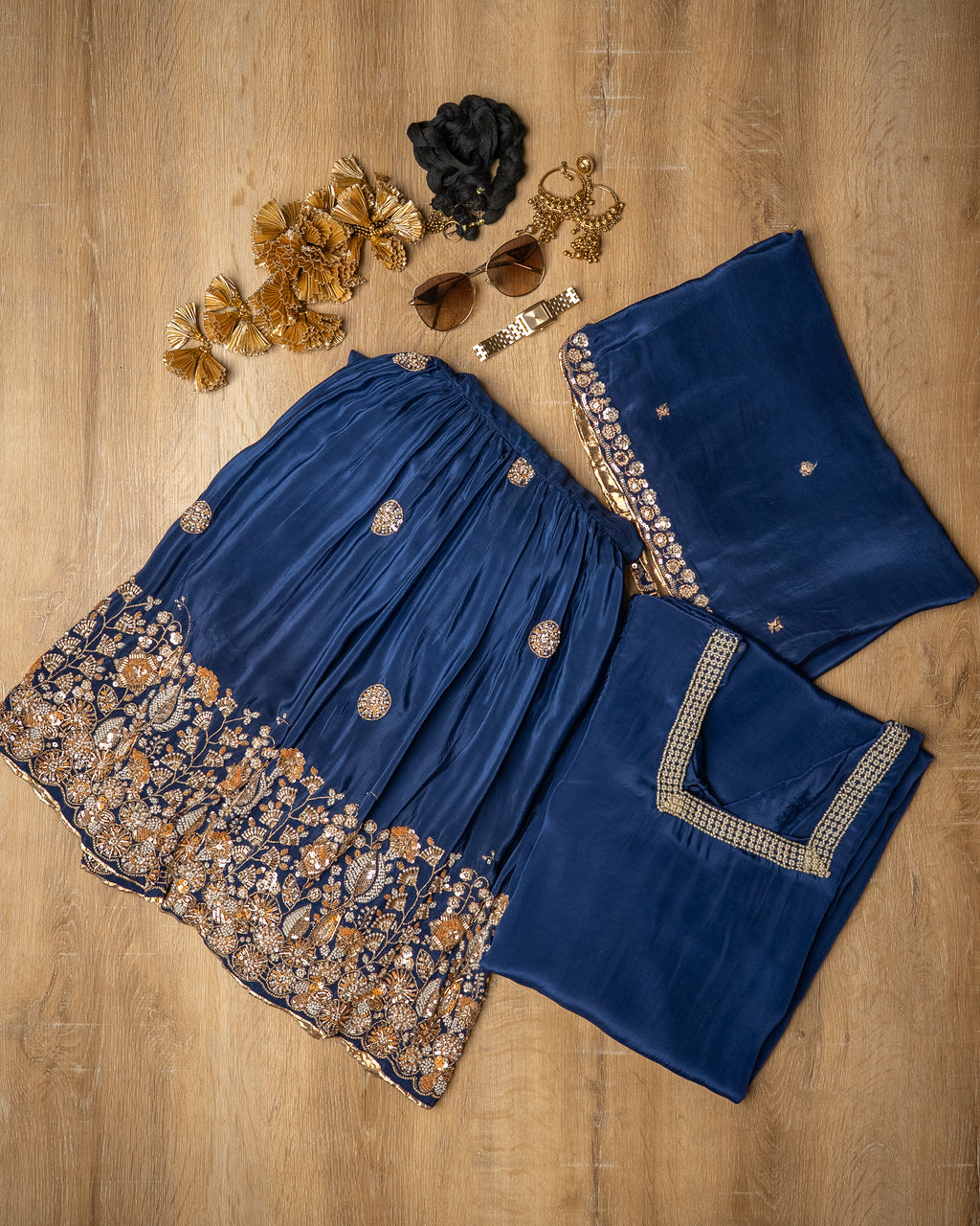 Navy Blue Embroidered Gharara Set