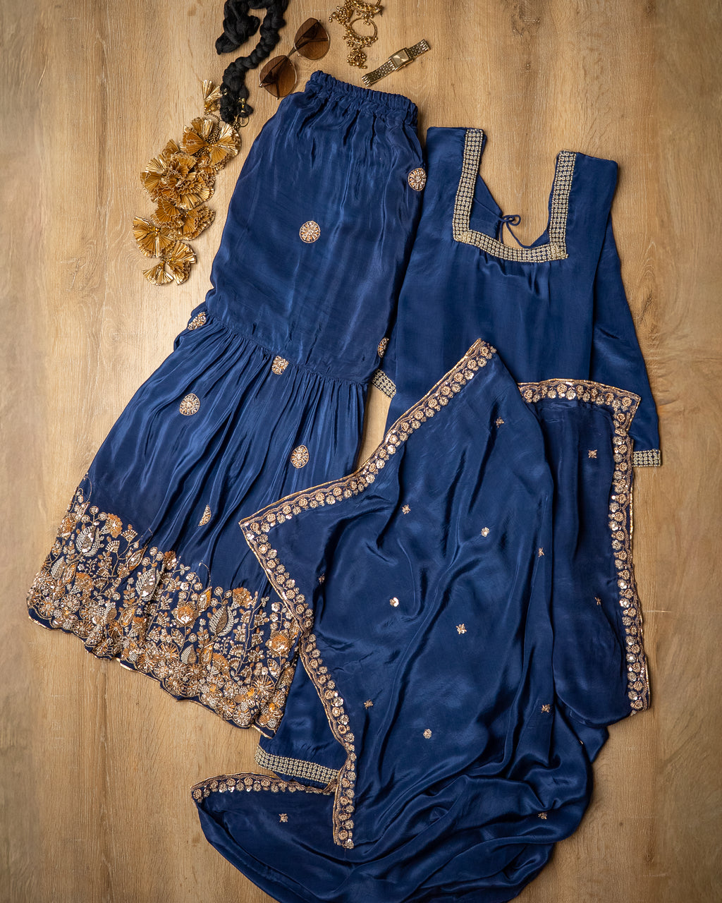 Navy Blue Embroidered Gharara Set