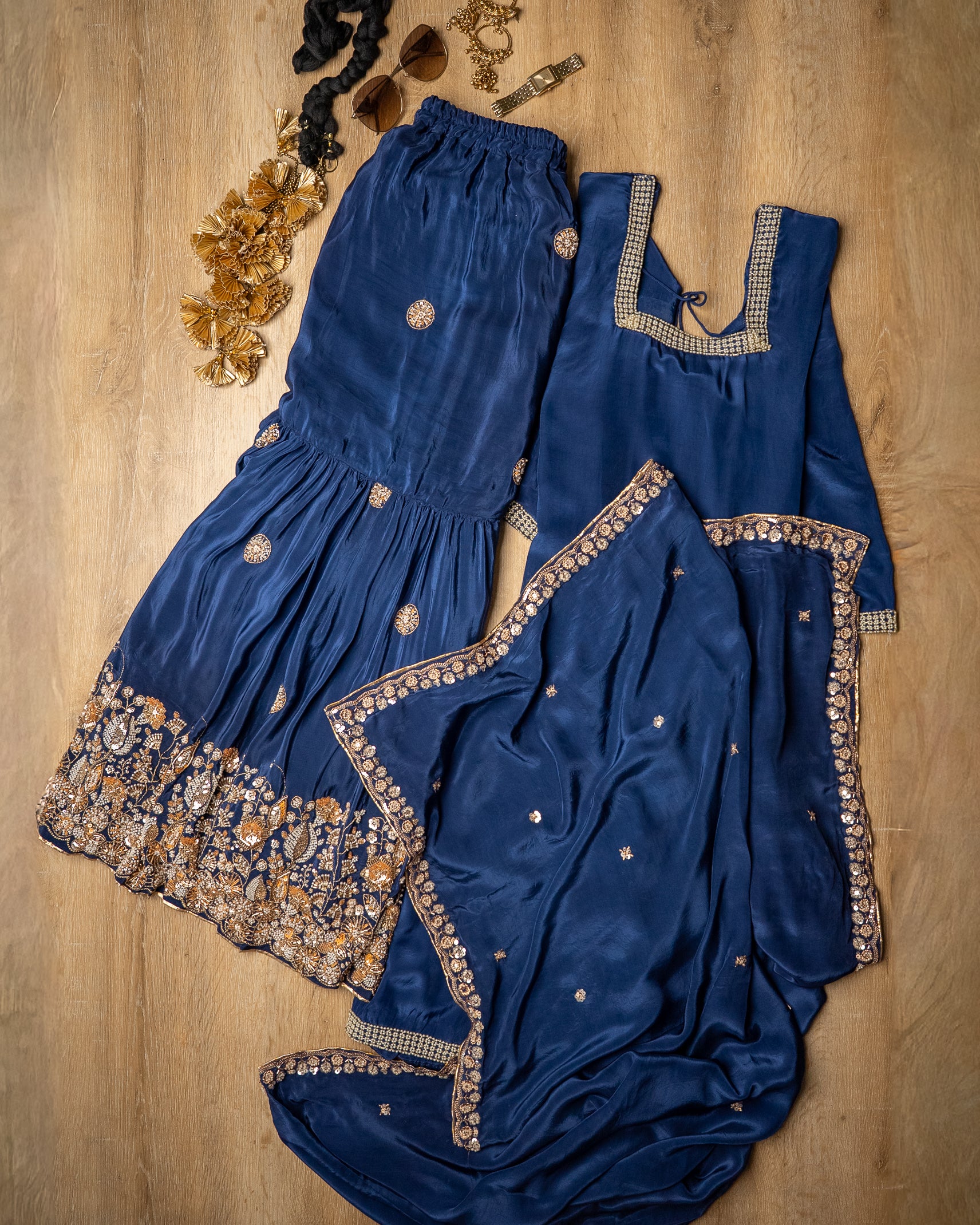 Navy Blue Embroidered Gharara Set