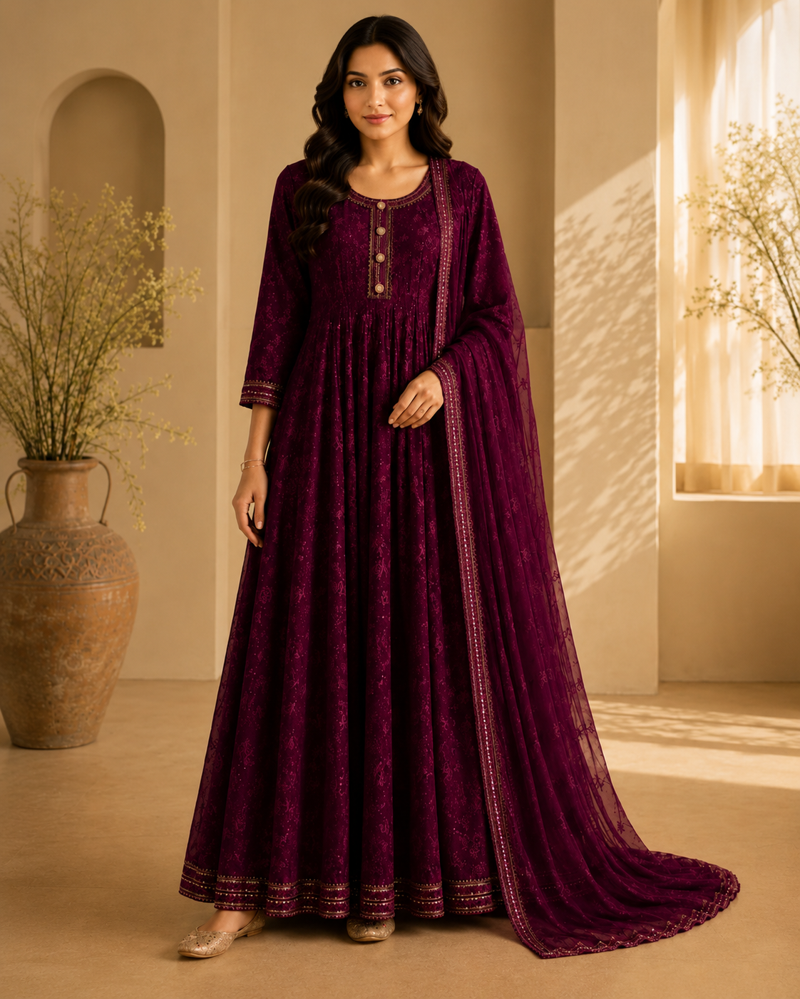 Plum Purple Embroidered Maxi Dress