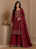 Deep Maroon Embroidered Kurta  Set