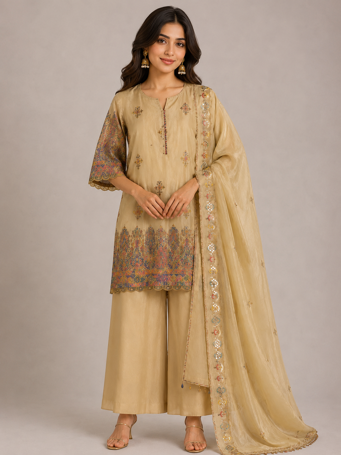 Beige Handwork Suit Set