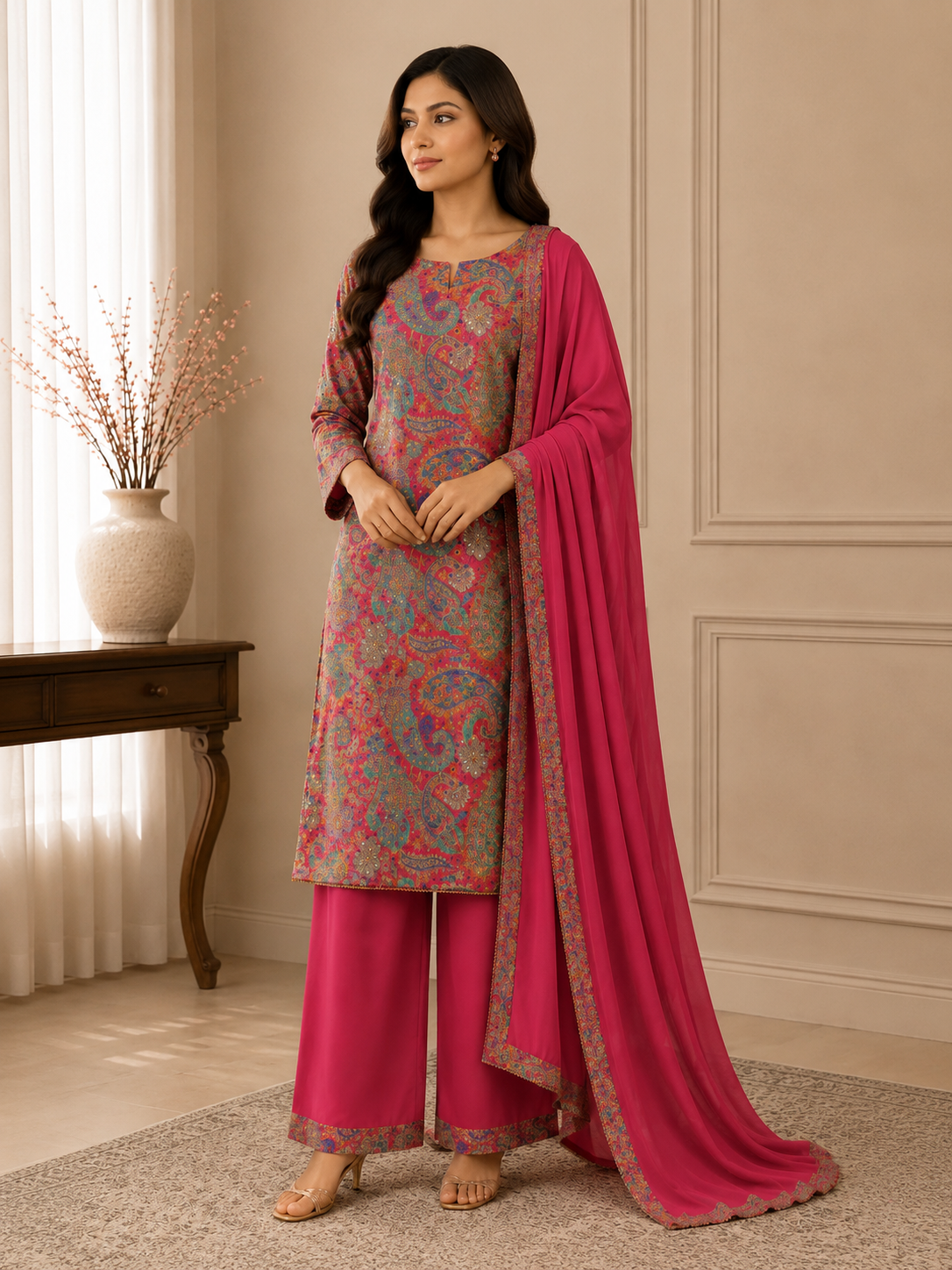 Imperial Red Paisley Designer Suit Set