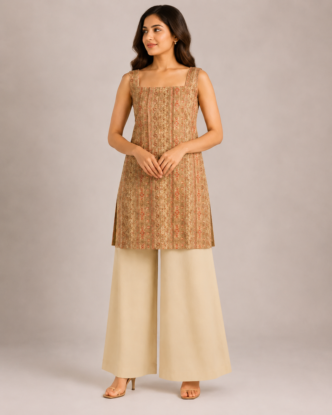 Ivory Beige Embroidered Luxury Suit Set