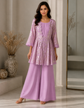 Lavender Foil Print Peplum Co-Ord Set with Plain Palazzo