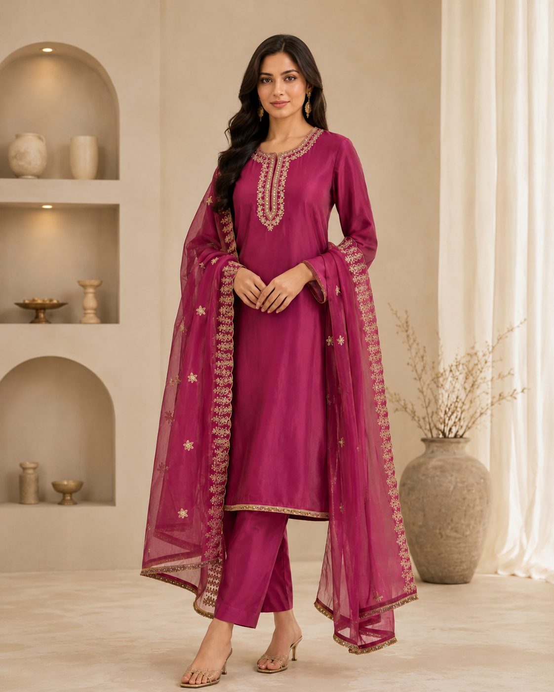 Rani Pink Silk Suit Set