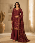 Wine Floral Silk Kurta Set