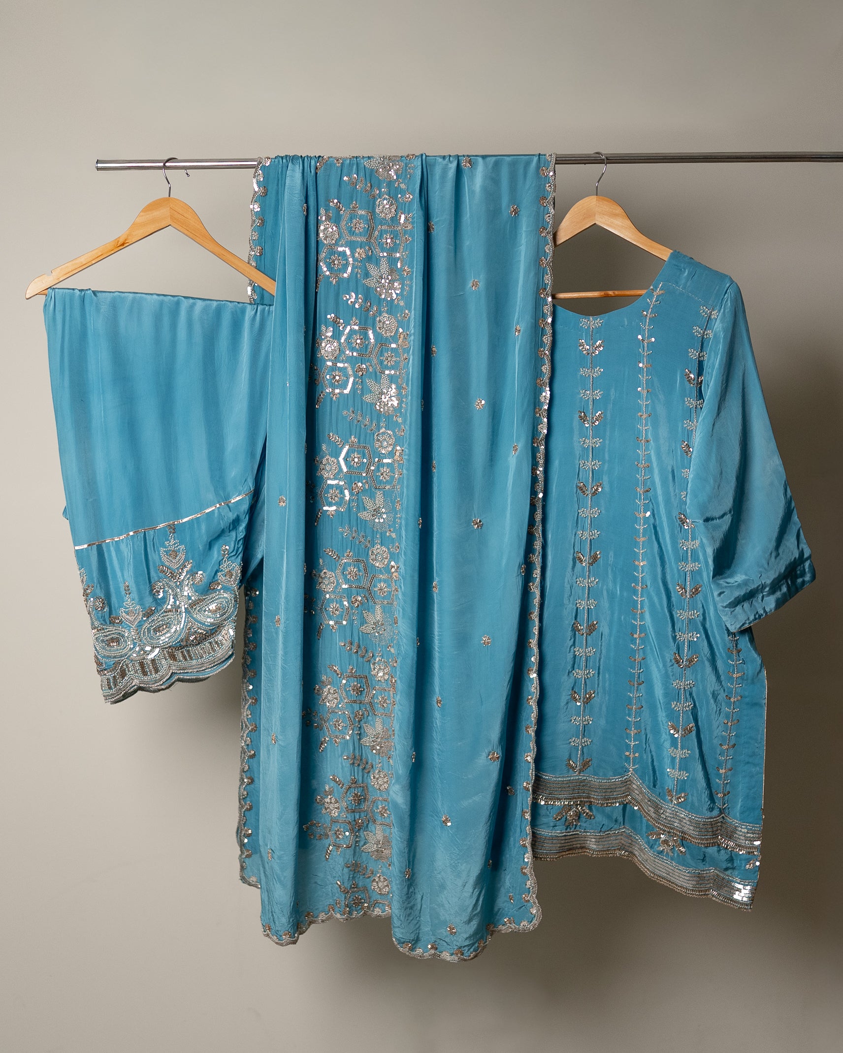 Sky Blue Embroidered Luxury  Suit