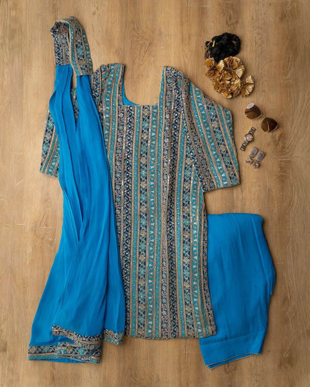 Blue Royal Embroidered Suit Set
