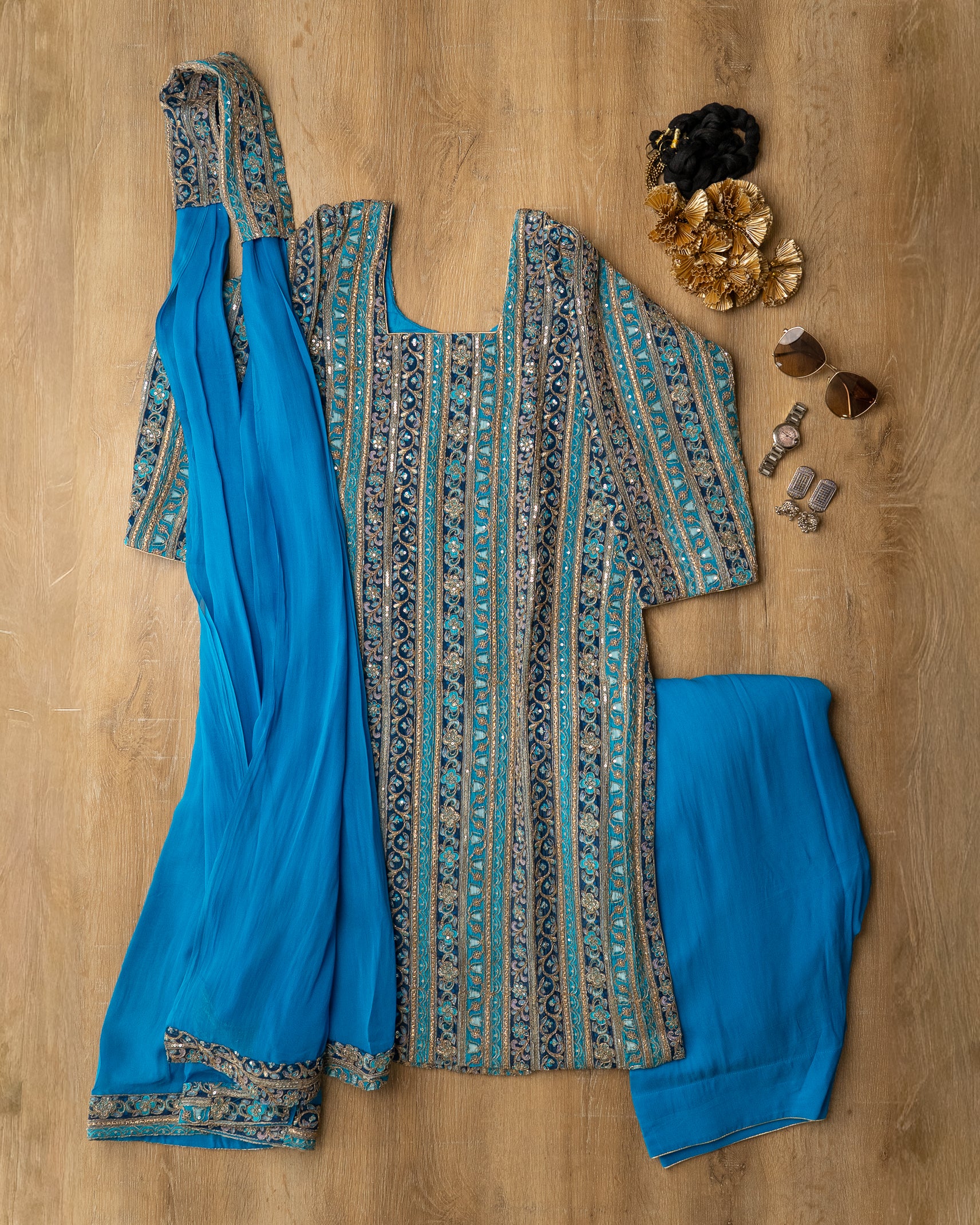 Blue Royal Embroidered Suit Set
