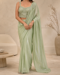 Pre-Draped Pista Green Saree & Blouse Set