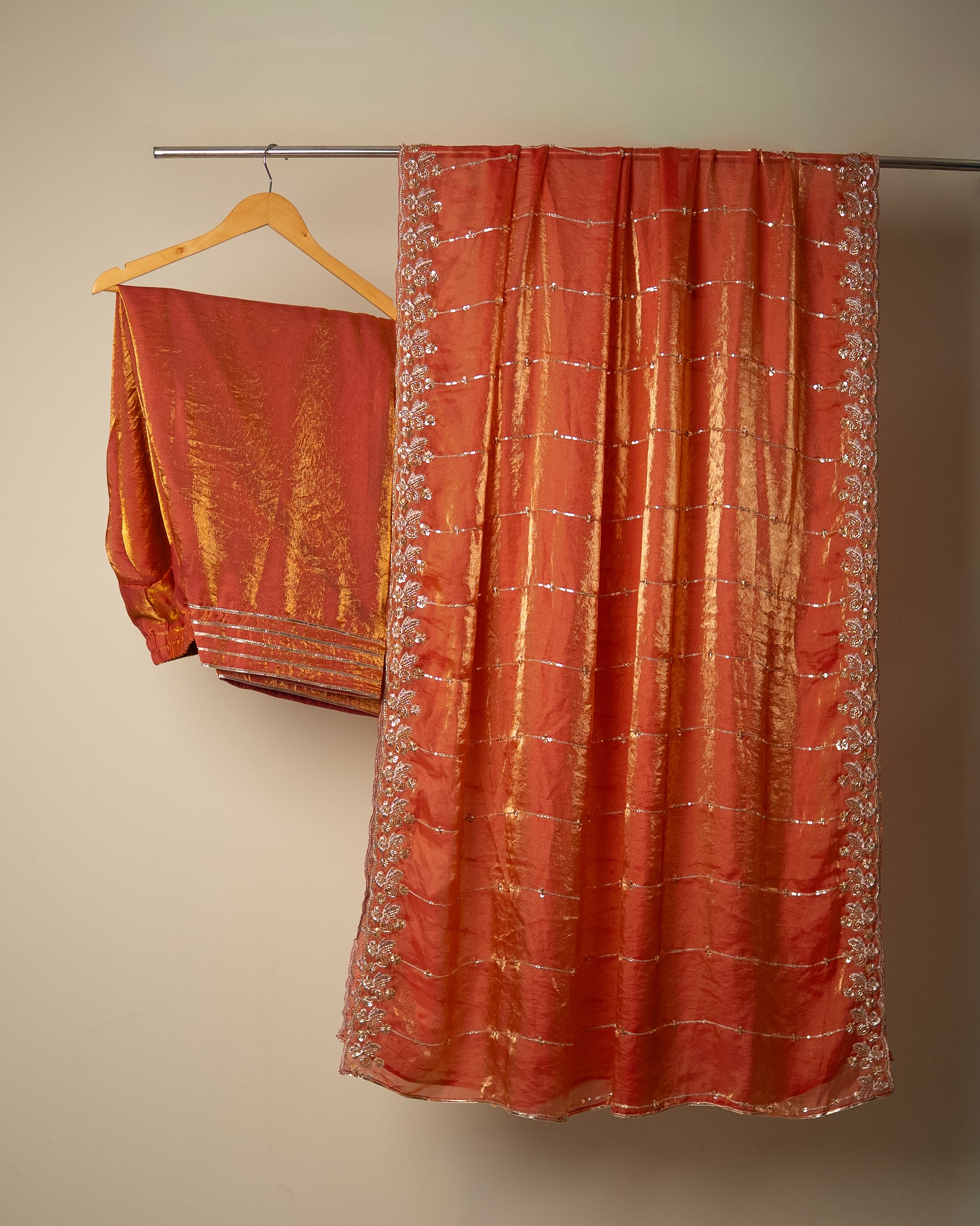Rust Pink Embroidered Luxury Farshi Salwar Suit Set