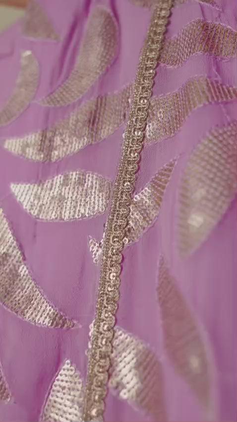 Lavender Foil Print Peplum Co-Ord Set with Plain Palazzo