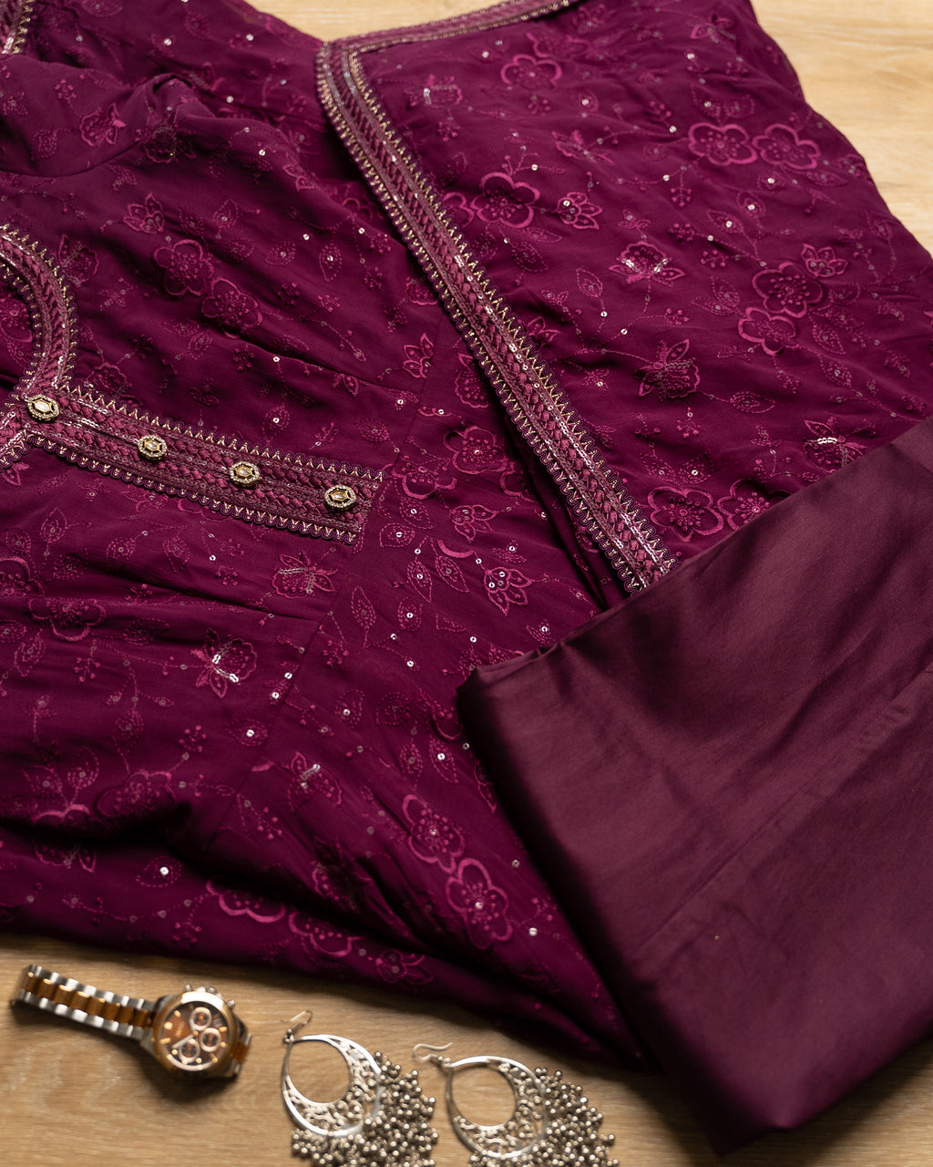 Plum Purple Embroidered Maxi Dress