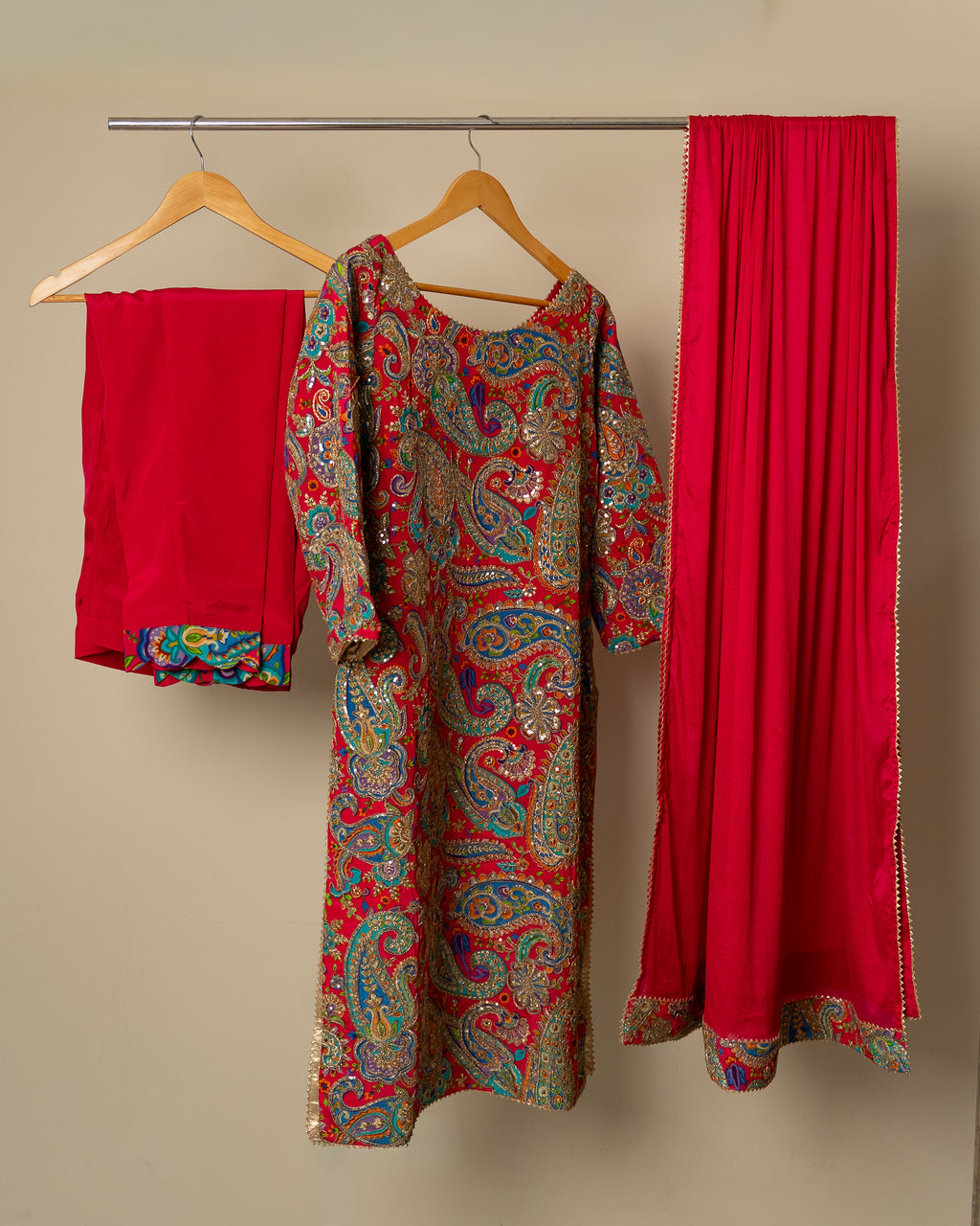 Imperial Red Paisley Designer Suit Set