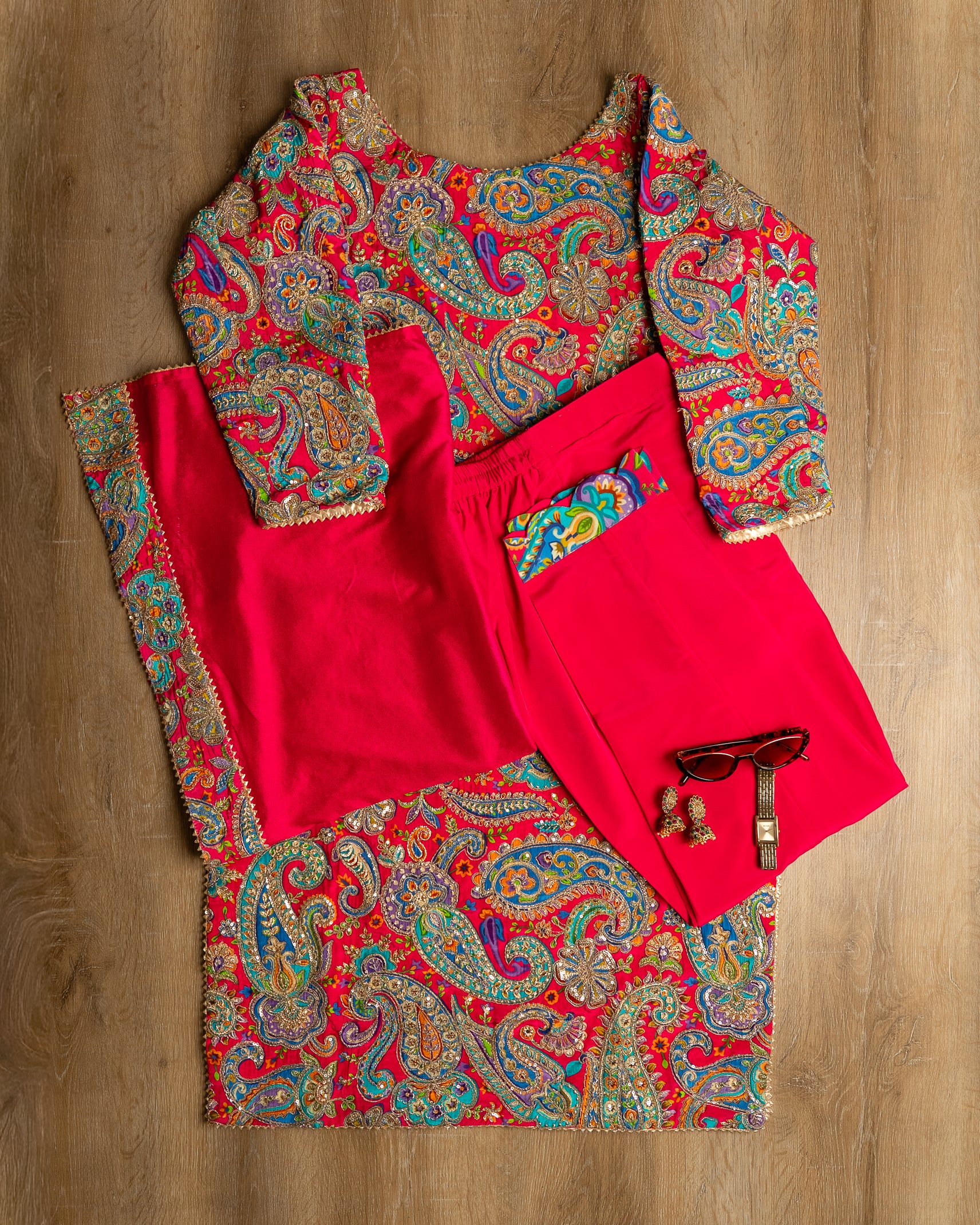 Imperial Red Paisley Designer Suit Set