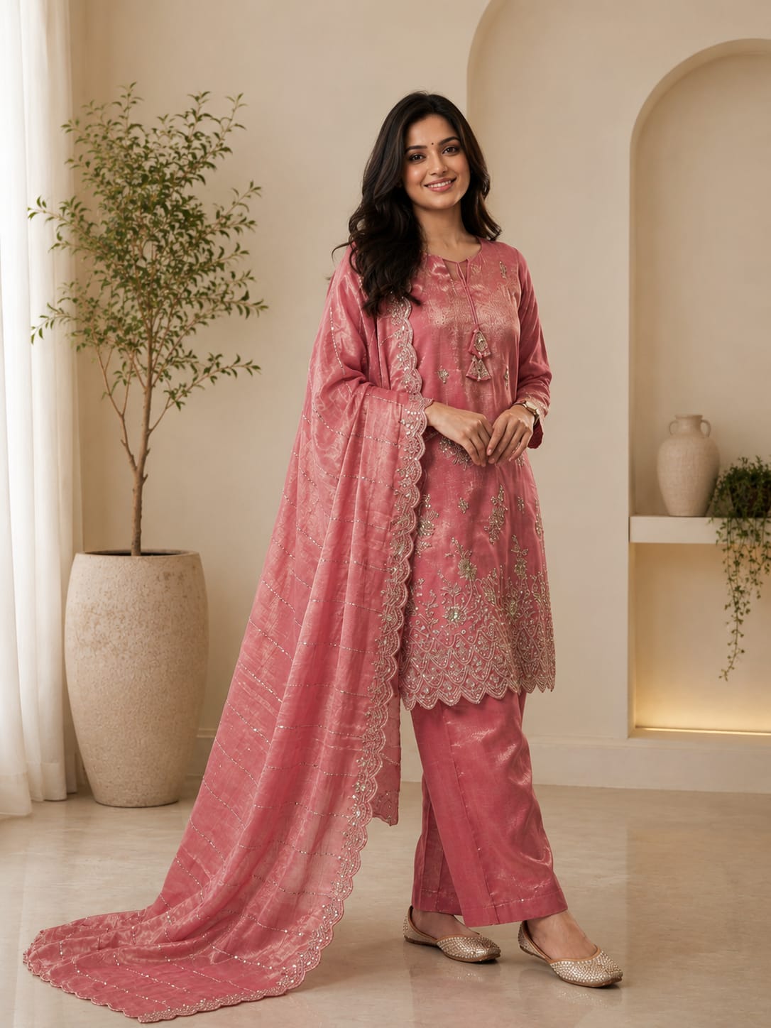 Rust Pink Embroidered Elegance Suit Set