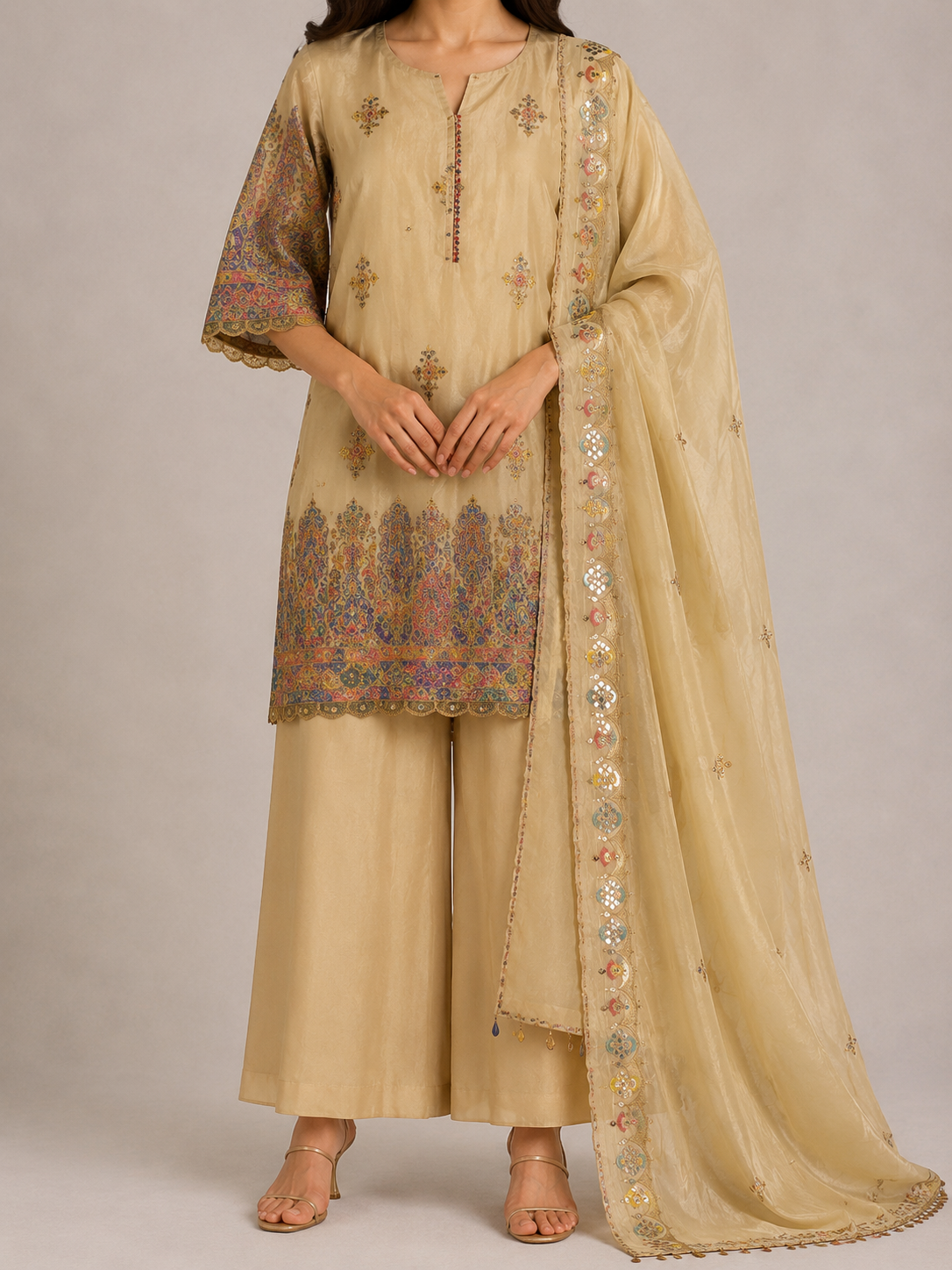 Beige Handwork Suit Set
