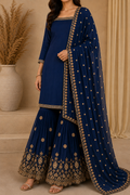 Navy Blue Embroidered Gharara Set