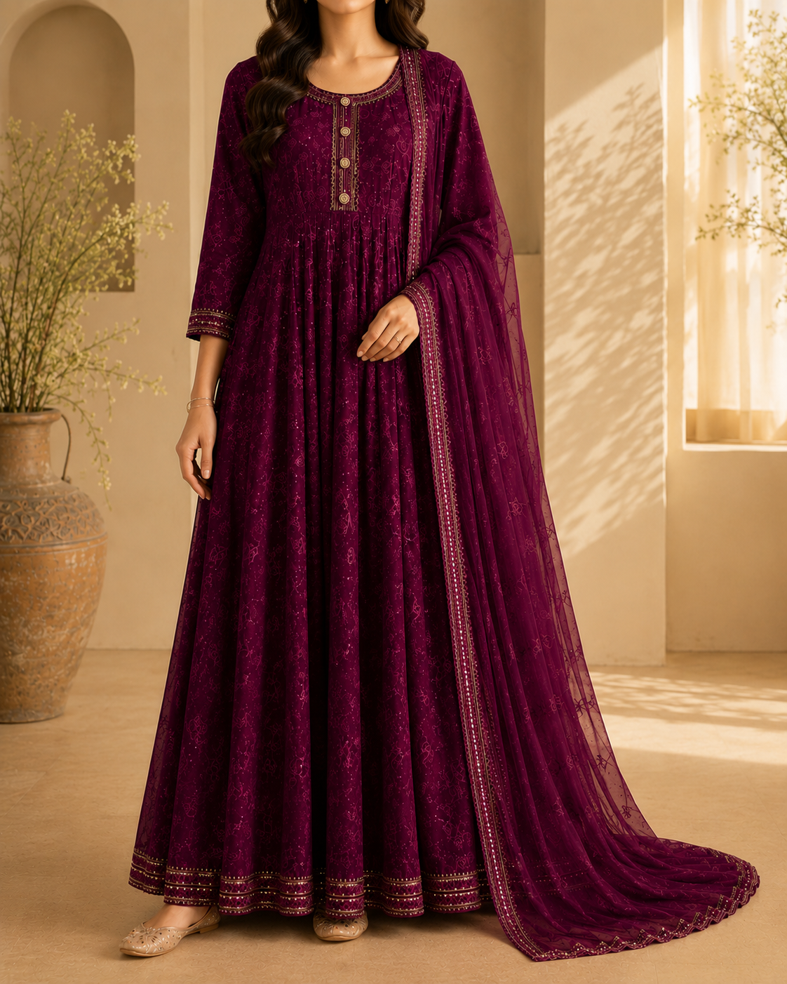 Plum Purple Embroidered Maxi Dress