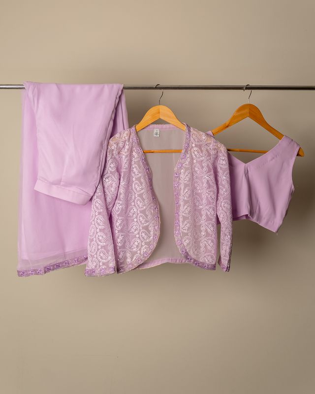 Lavender Co-Ord Set with Lace Overlay Jacket & Wide Leg Pants